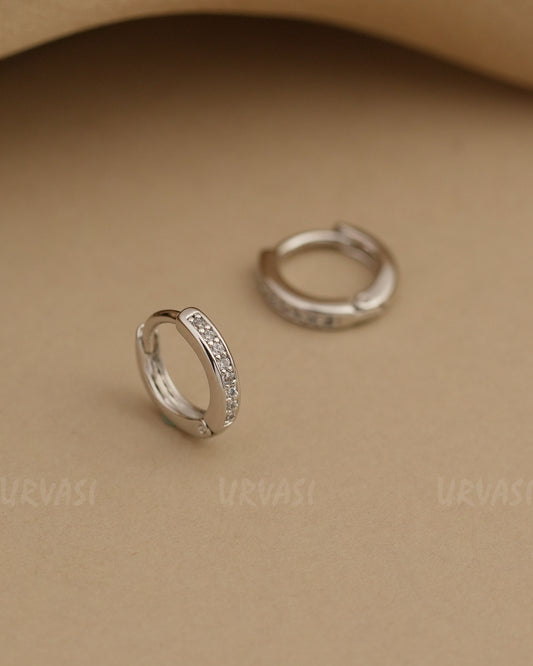 Rhodium Polish Stone-Studded AD Hoop Earrings ER 823