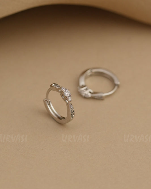 Rhodium Polish Stone-Studded AD Hoops Earrings ER 824