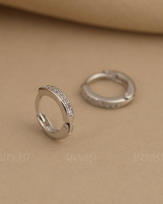 Rhodium Polish Simple AD Hoop Earrings ER 825