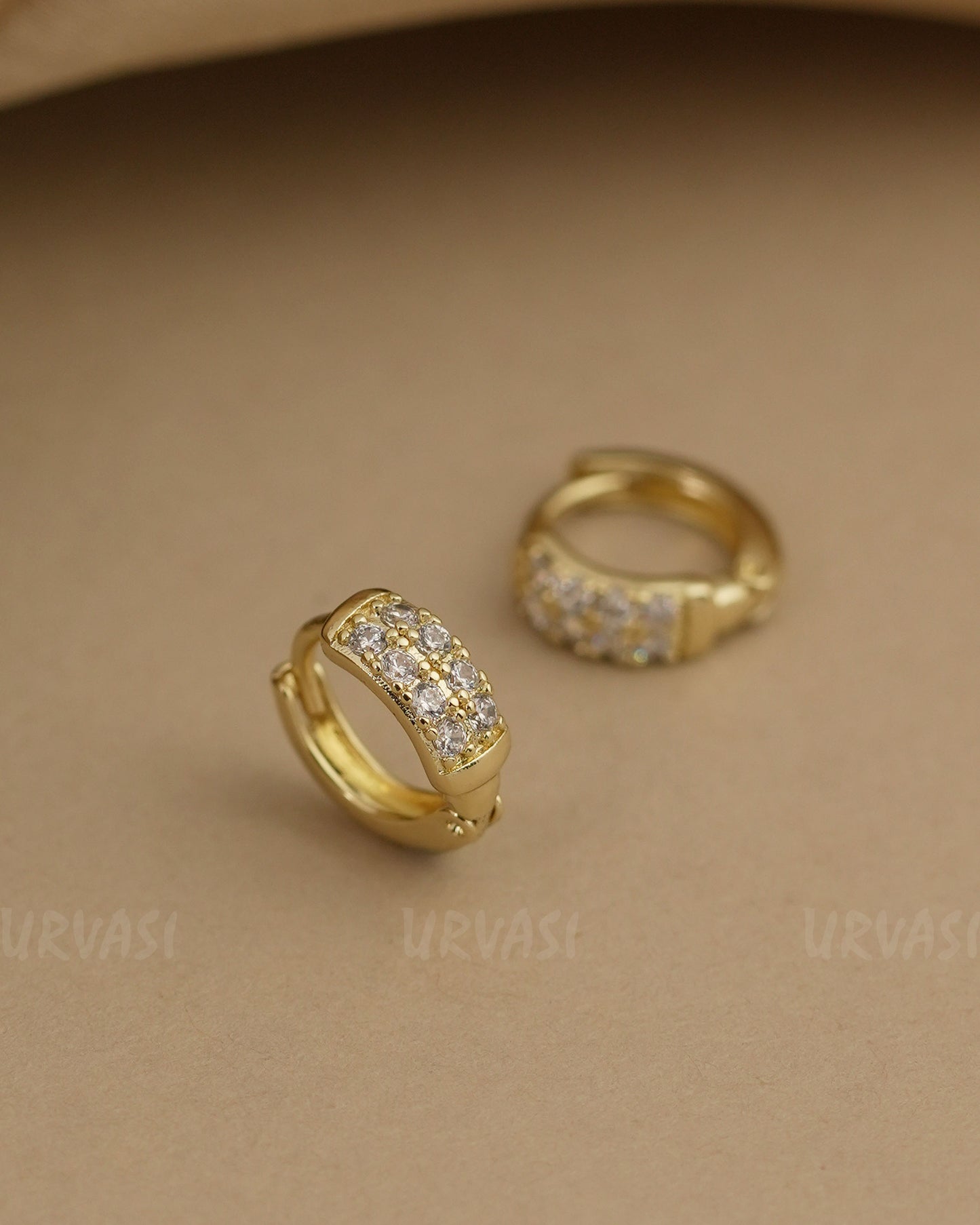 Gold-Polish Cubic Zirconia Stone-Studded Earrings ER 788