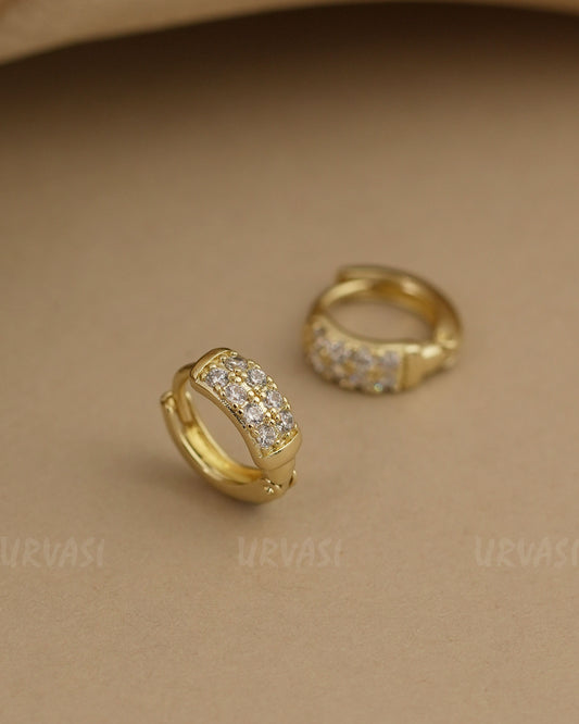Gold-Polish Cubic Zirconia Stone-Studded Earrings ER 788