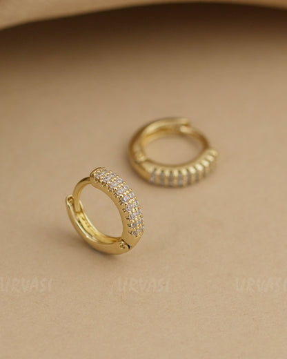 Gold-Polish Huggie Hoops Zirconia AD Earrings ER 785