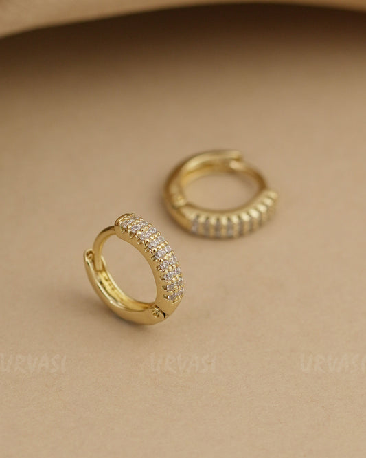 Gold-Polish Huggie Hoops Zirconia AD Earrings ER 785