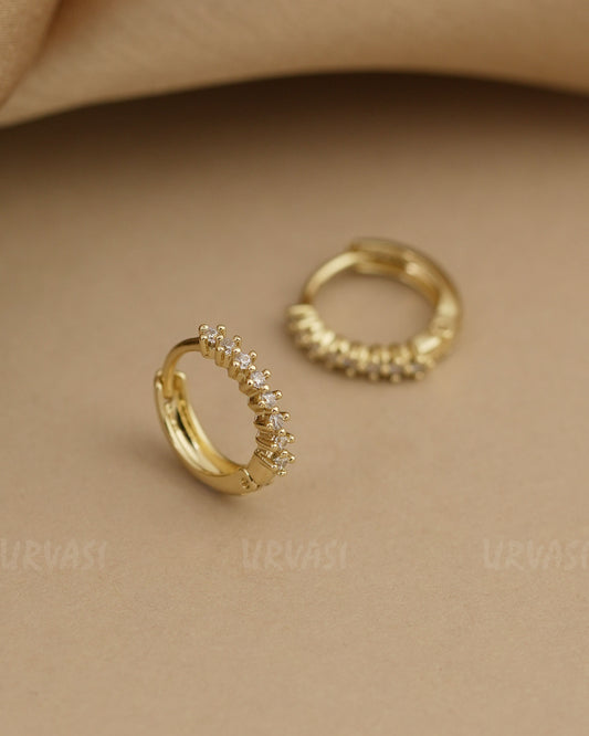 Gold-Polish Cubic Zirconia Studded Hoop Earring ER 784