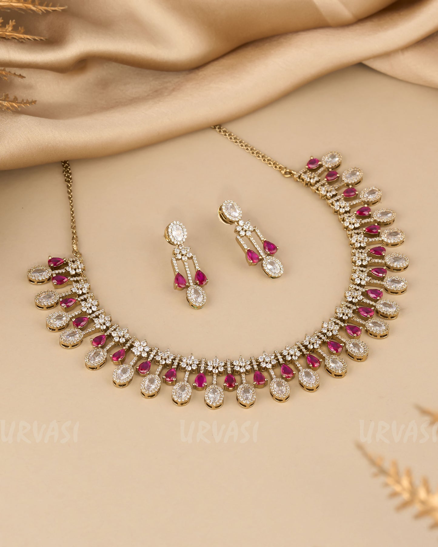 Mehendi Polish Floral Tear-Drop AD Necklace 1280