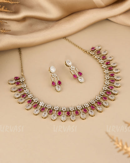 Mehendi Polish Floral Tear-Drop AD Necklace 1280