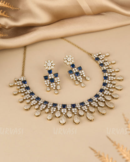 Premium Mehendi Polish Tear-Drop Designed AD Necklace 1281