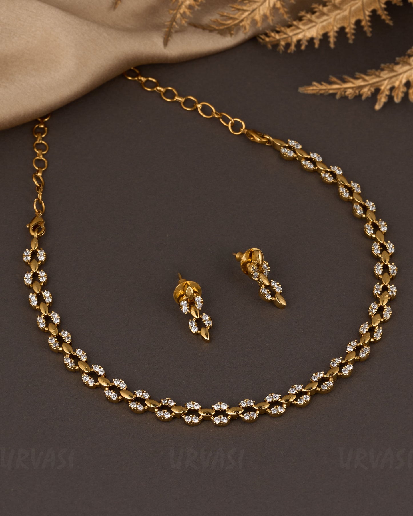 Gold-Polish Floral AD Necklace 1302