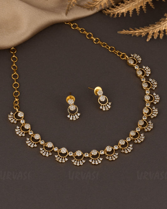 Gold-Polish Floral AD Necklace 1304