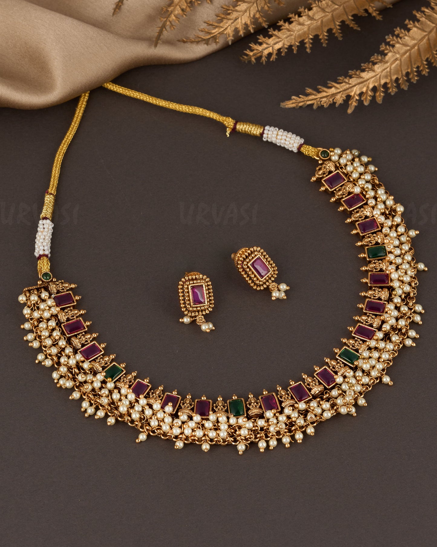 Premium Gold Polish Lakshmi Necklace 1296