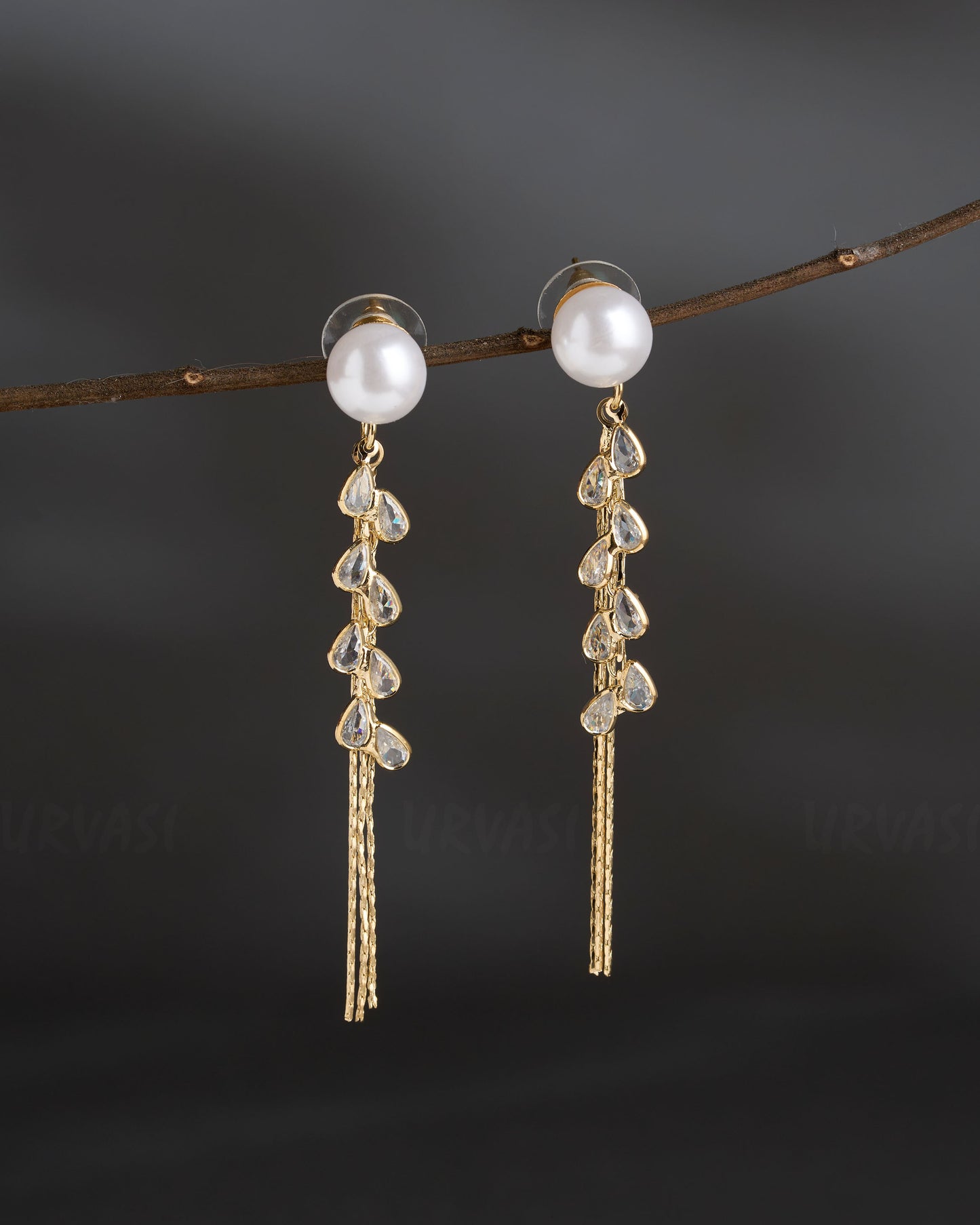 Gold-Polish Korean Studded Bead Tassel Earrings ER 834