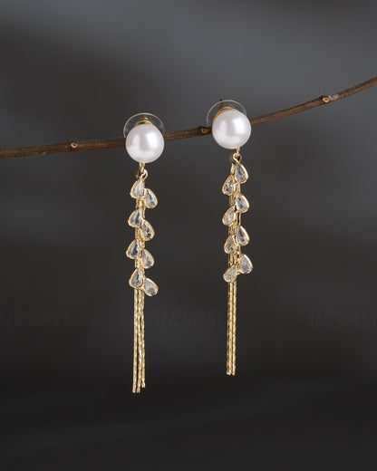 Gold-Polish Korean Studded Bead Tassel Earrings ER 834