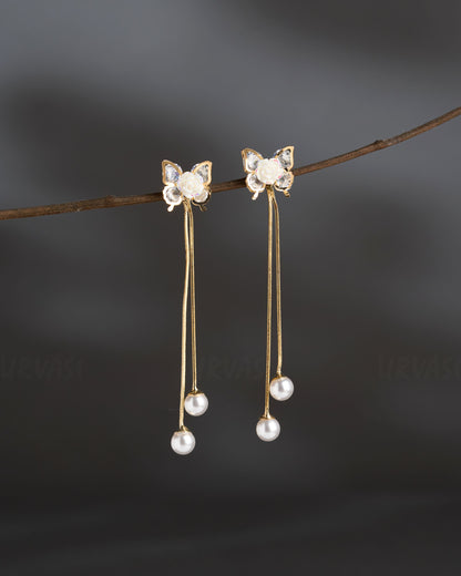 Gold-Polish Butterfly Designed Floral Tassel Earrings ER 836