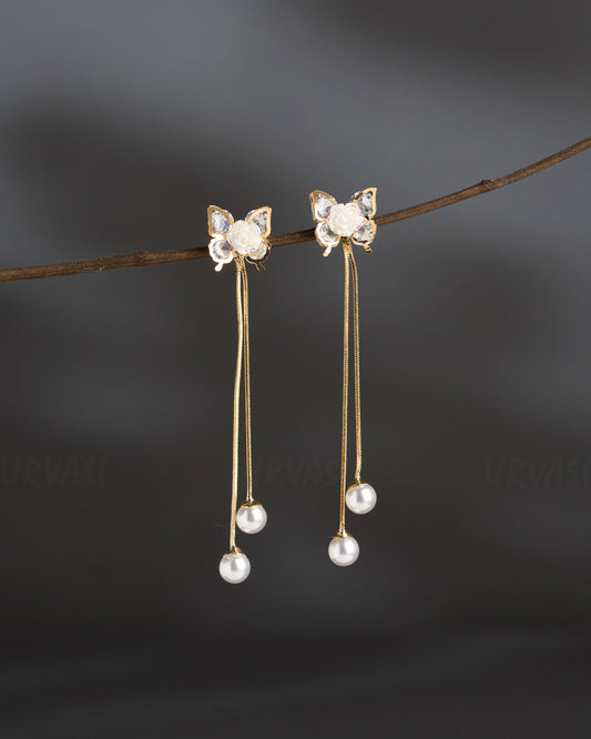 Gold-Polish Butterfly Designed Floral Tassel Earrings ER 836