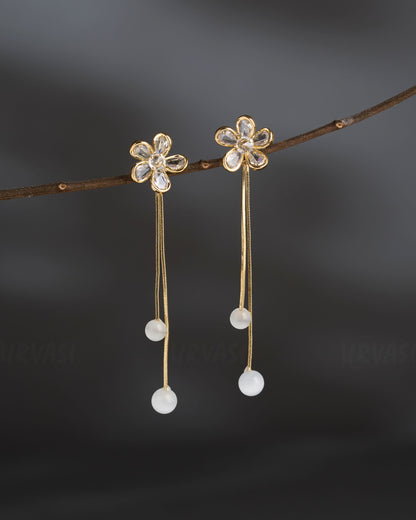 Gold-Polish Floral Tassel Earrings ER 838