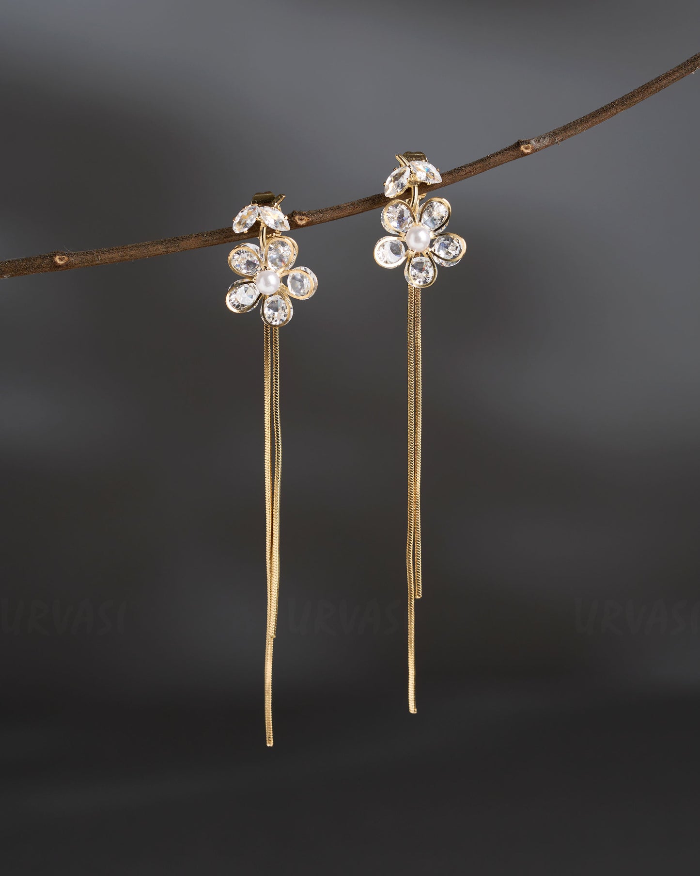 Gold-Polish Floral Tassel Earrings  ER 839