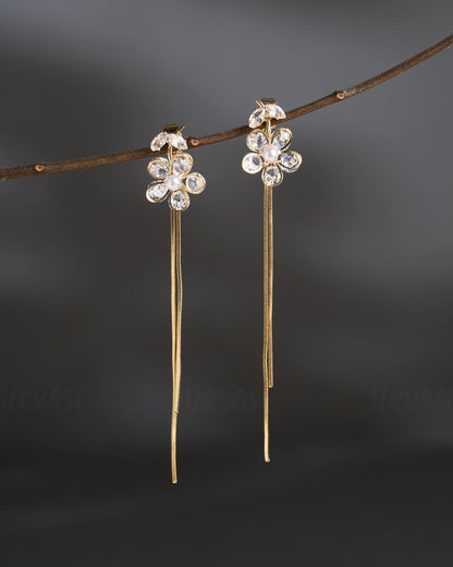 Gold-Polish Floral Tassel Earrings  ER 839