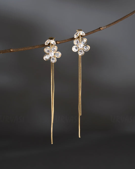 Gold-Polish Floral Tassel Earrings  ER 839