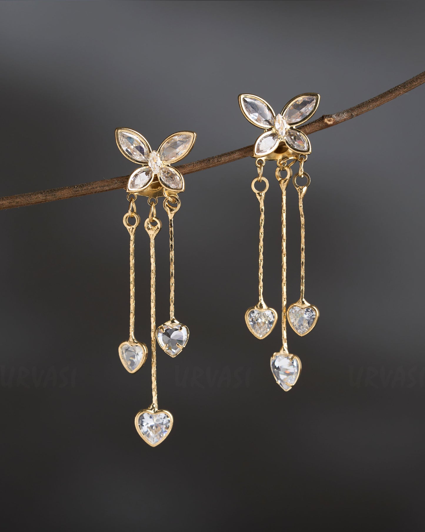 Gold-Polish Butterfly-Designed Korean Jacket Earrings ER 841