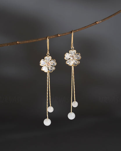 Gold-Polish Floral Hanging Tassel Earrings ER 842