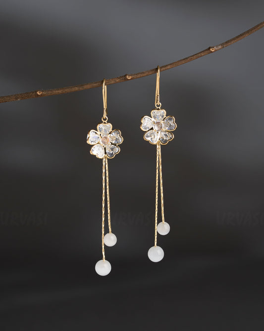 Gold-Polish Floral Hanging Tassel Earrings ER 842