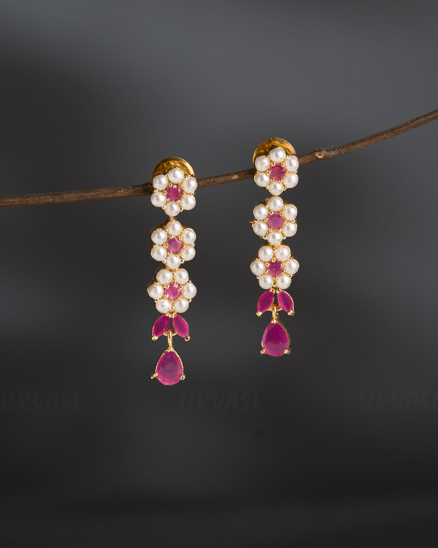 Gold-Polish Faux Pearl Dangle Earrings ER 845