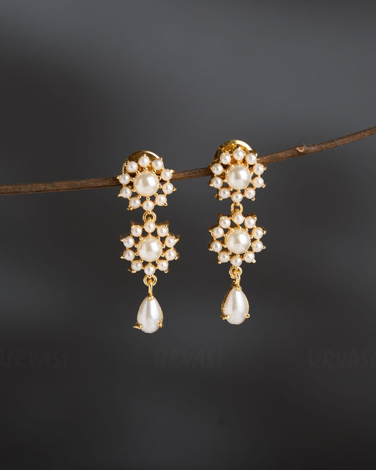 Gold-Polish Floral Pearl Earrings ER 846