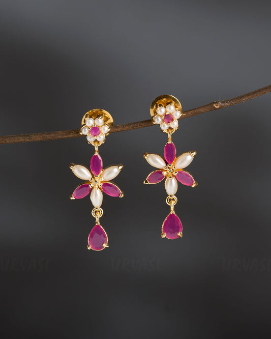 Gold-Polish Floral Pearl Earrings ER 847