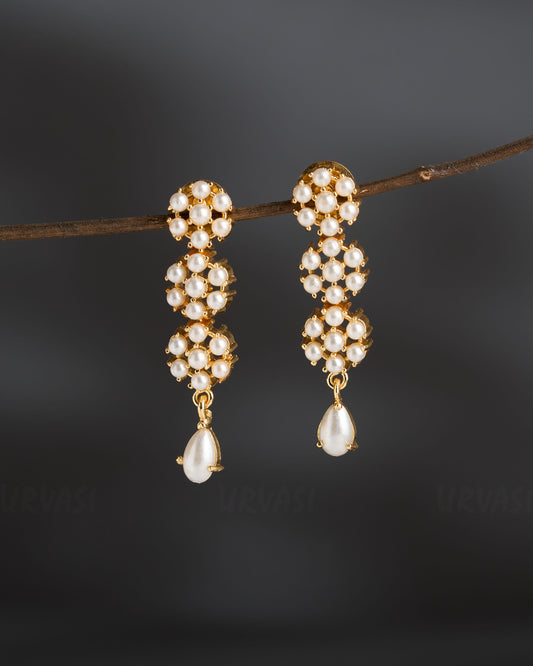 Gold-Polish Floral Pearl Earrings ER 848