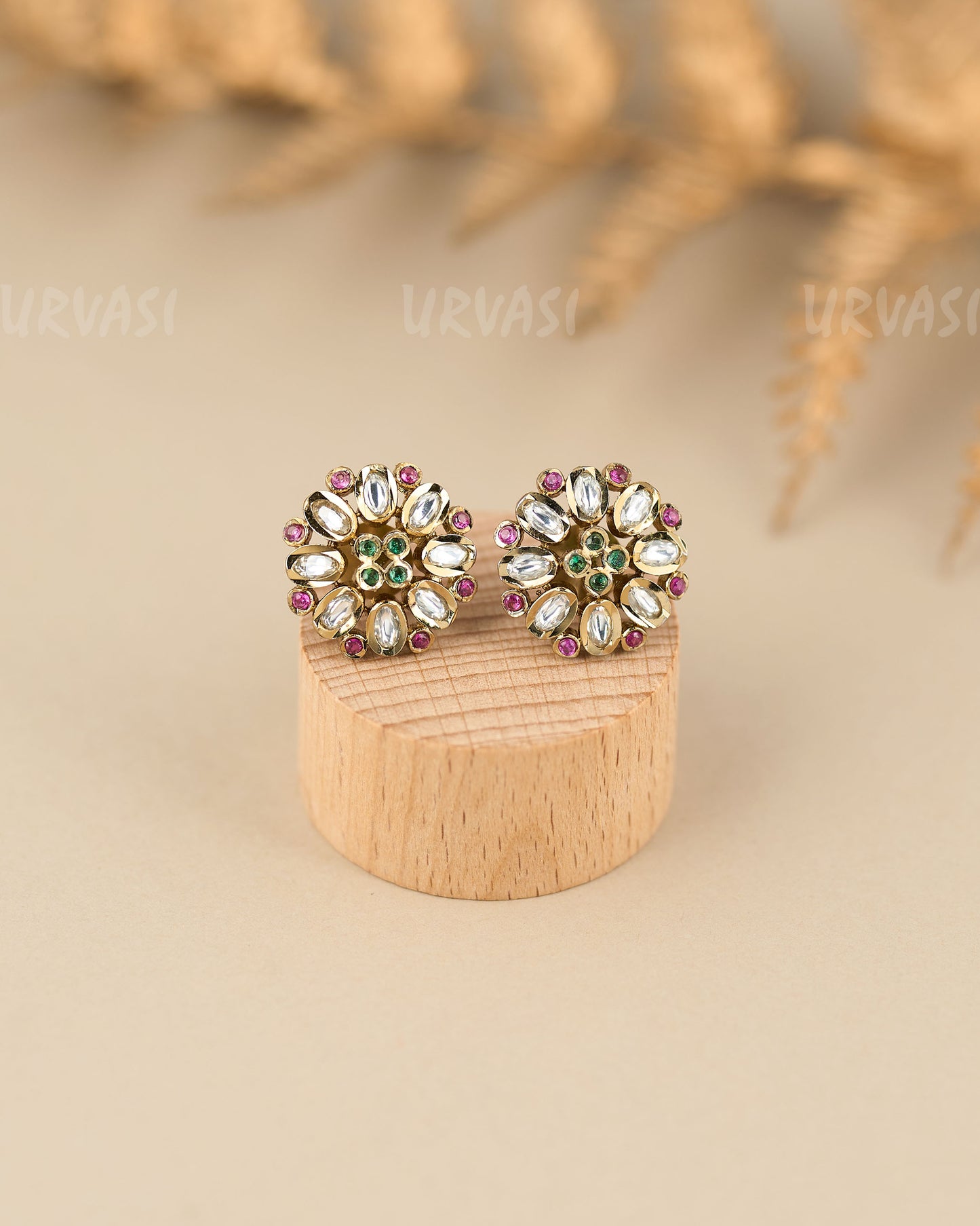 Mehendi Polish Floral Kundhan Earrings ER 863