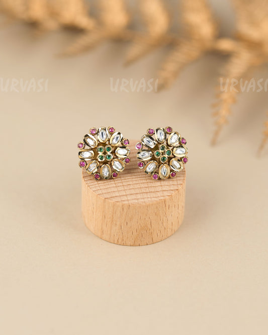 Mehendi Polish Floral Kundhan Earrings ER 863