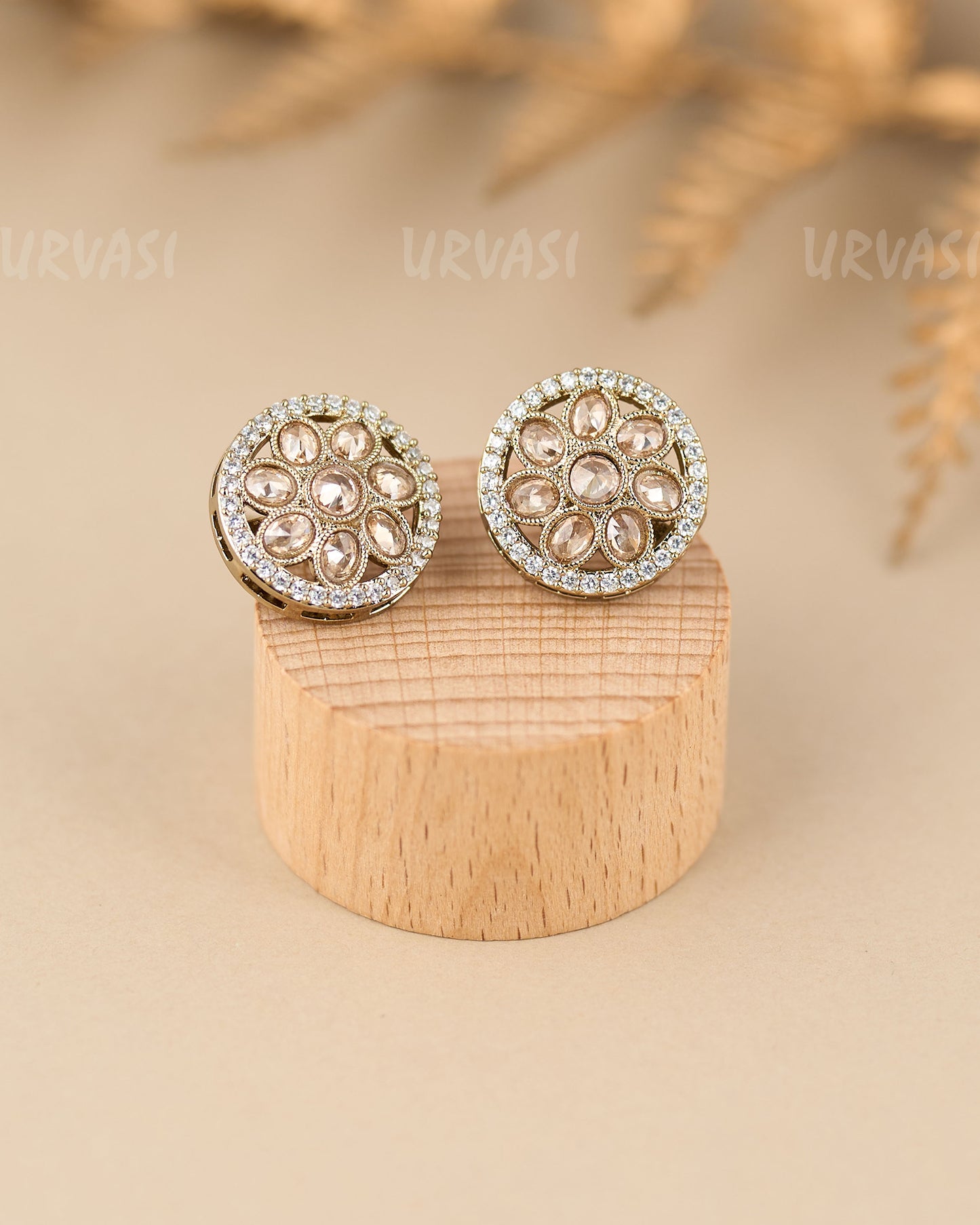 Mehendi Polish Floral Kundhan Stud Earrings ER 857