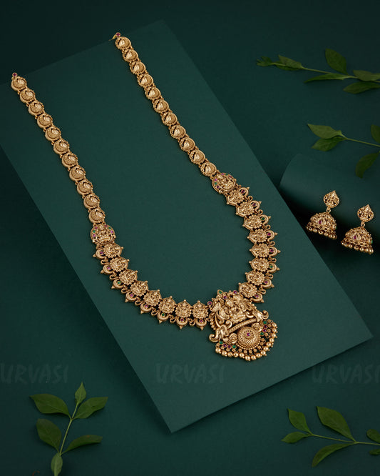 Premium Gold-Toned Antique Lakshmi X Peacock Long Necklace 1331