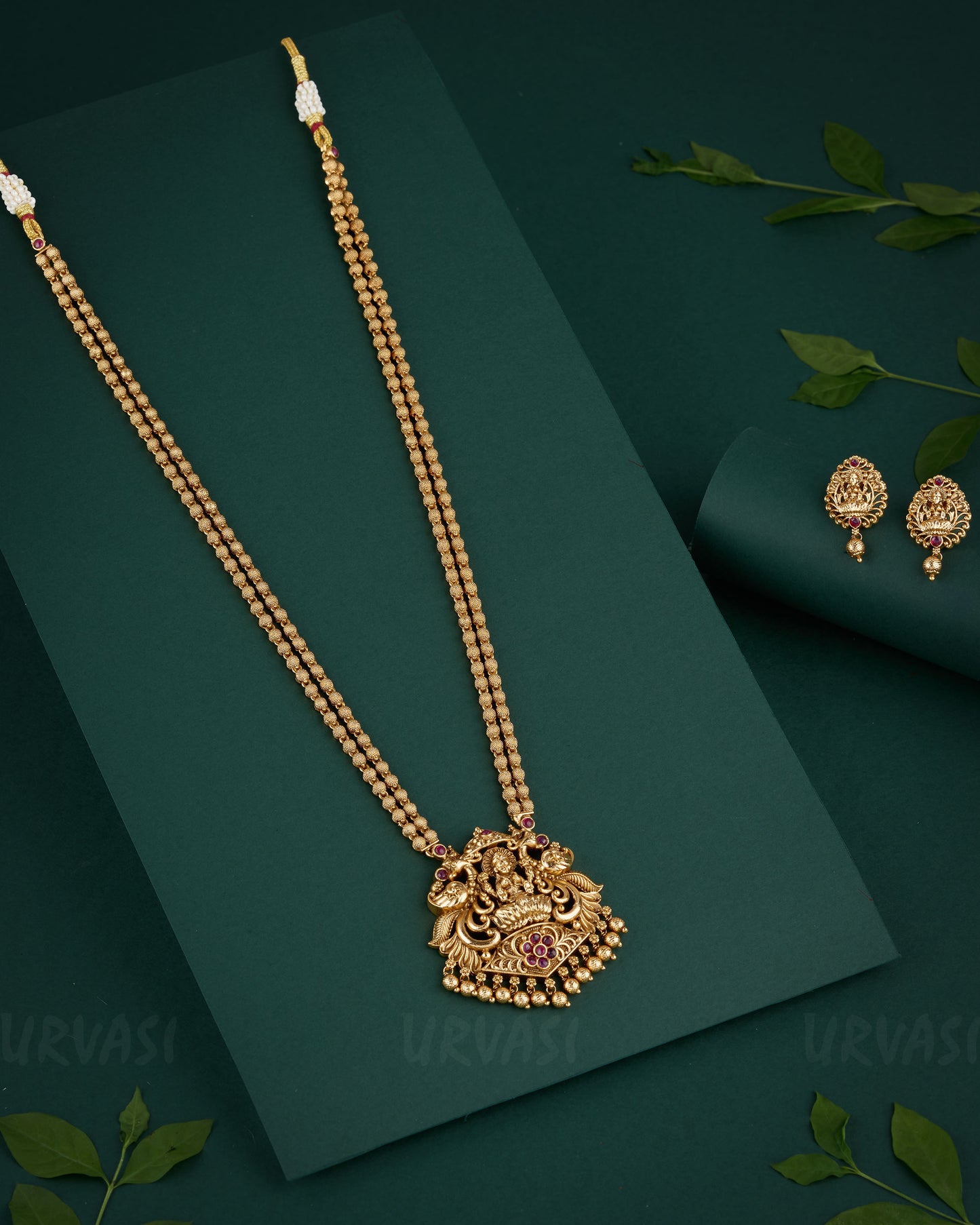 Premium Gold-Toned Antique Peacock Motif Long Necklace 1323
