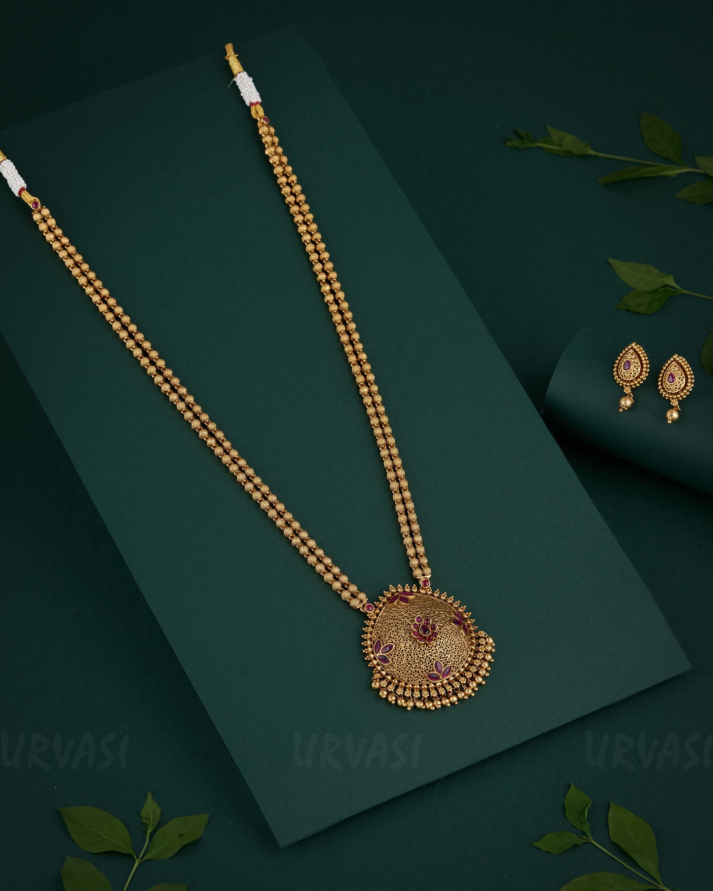 Premium Antique Gold-Toned Floral Long Necklace 1324