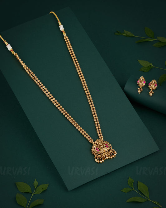 Premium Gold-Toned Antique Lakshmi Long Necklace 1325