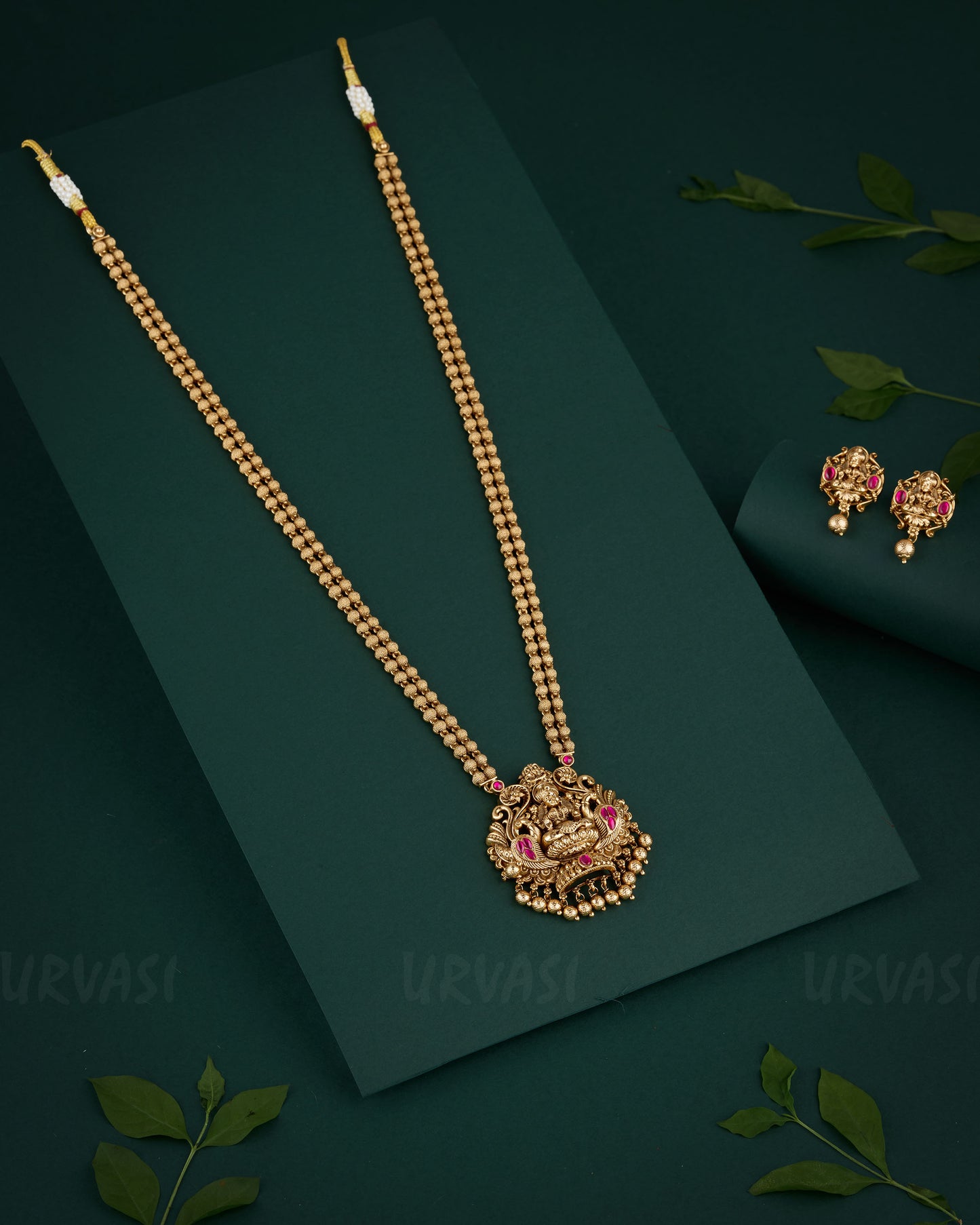 Gold-Toned Premium Antique Lakshmi Peacock Necklace 1326