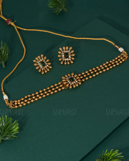 Gold-Polish Three-Layer Floral Choker Necklace 1335
