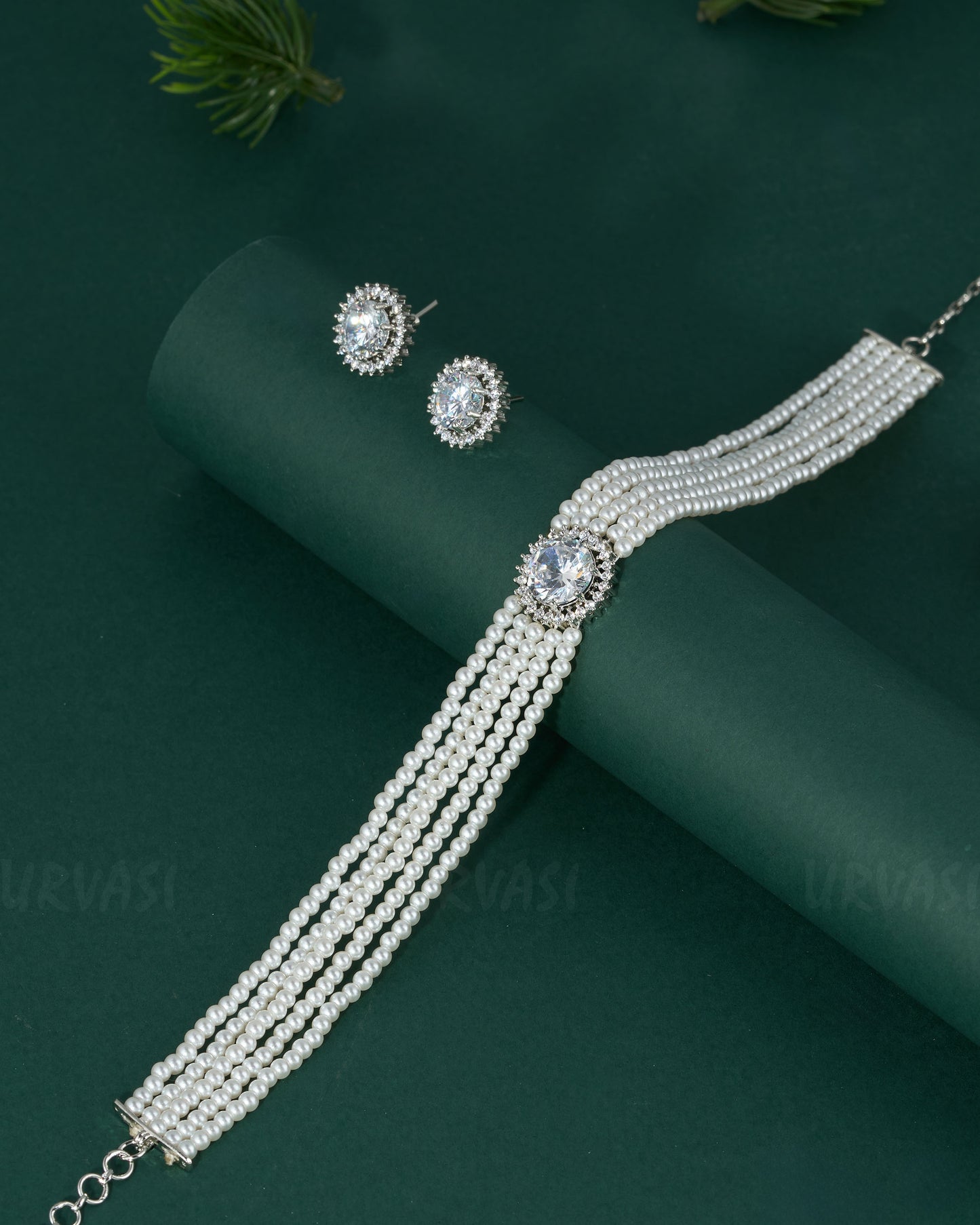 Rhodium Polish Pearl Layer Choker Necklace 1355
