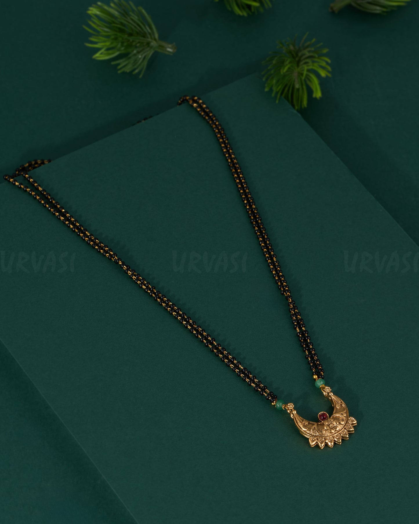 Gold-Toned Chandbali Floral Mangalsutra Necklace  1338