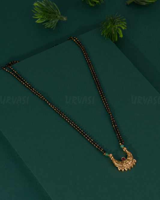 Gold-Toned Chandbali Floral Mangalsutra Necklace  1338