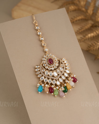 Gold-Polish Kundan and Pearl Chutty CH 85