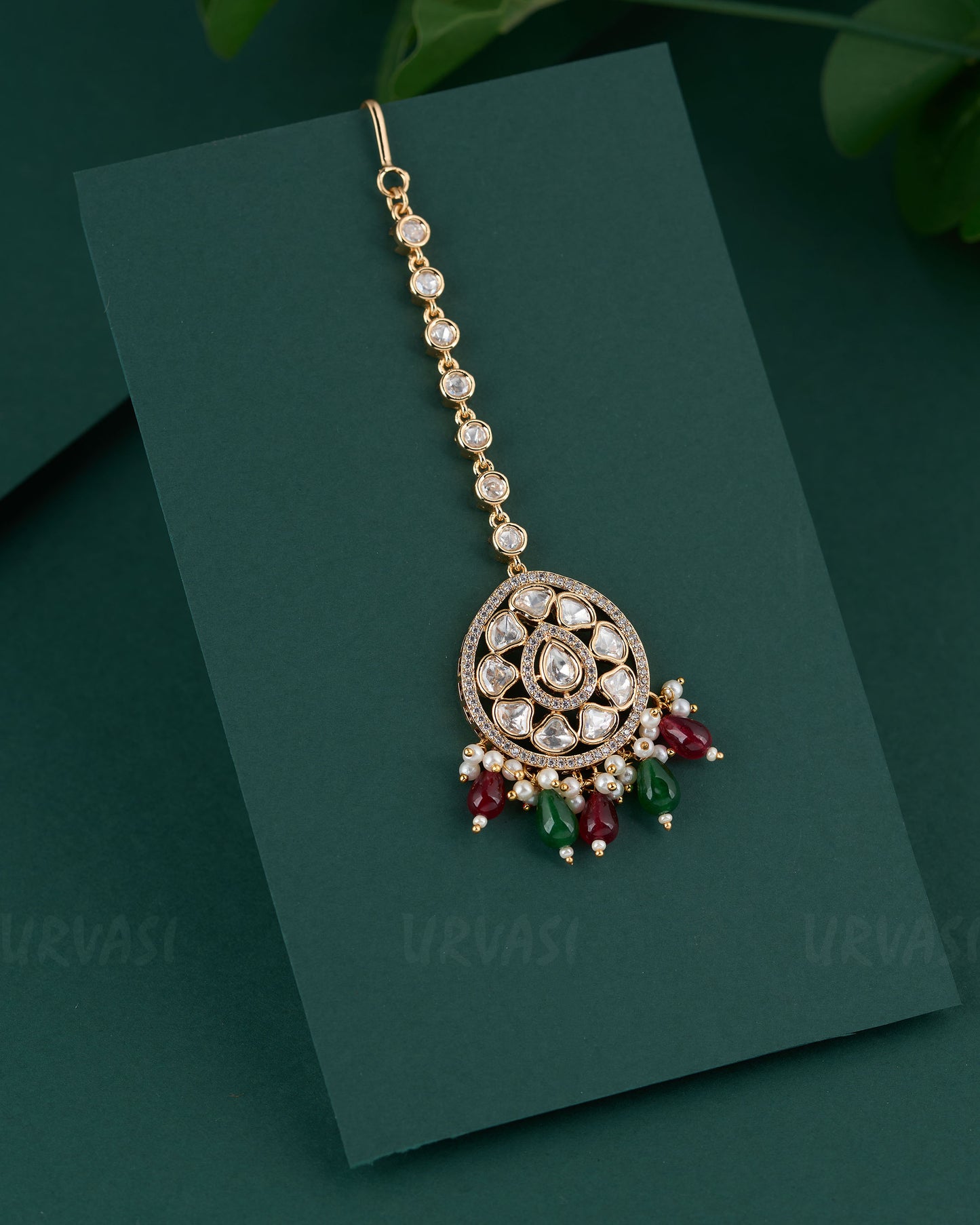 Gold-Toned Kundan Polki Diamond Pendant Chutty CH 99