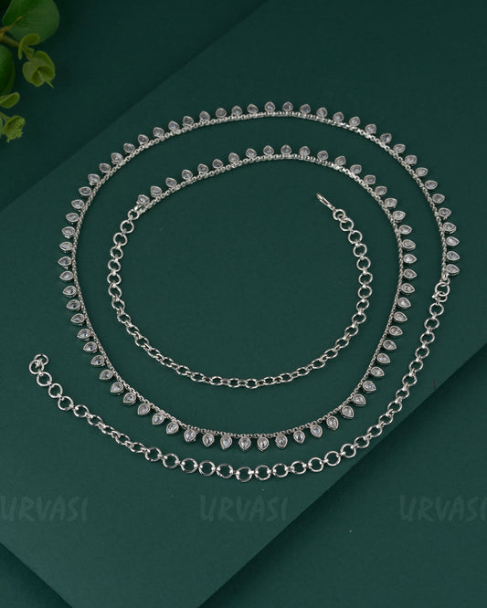 Rhodium Polish Tear-Drop Designed Hip Chain HC 89