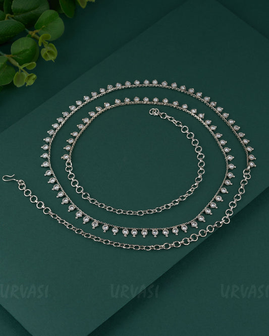 Rhodium-Toned Rounded Designed Hip Chain HC 91