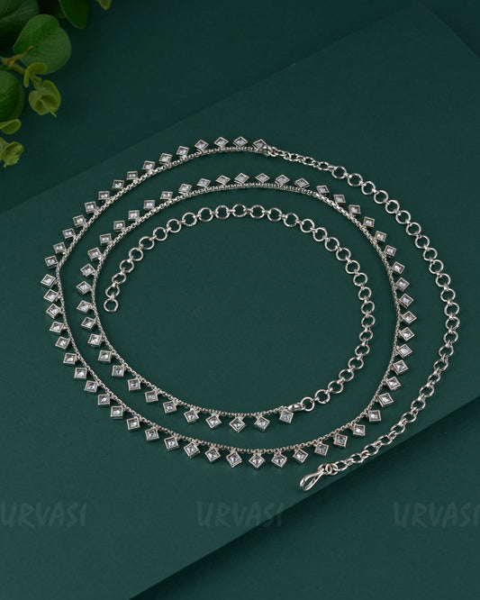 Rhodium-Toned Box-Designed Hip Chain HC 93