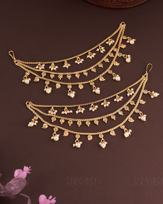 Gold-Toned Mango-Pearl Ear Chain EC 48