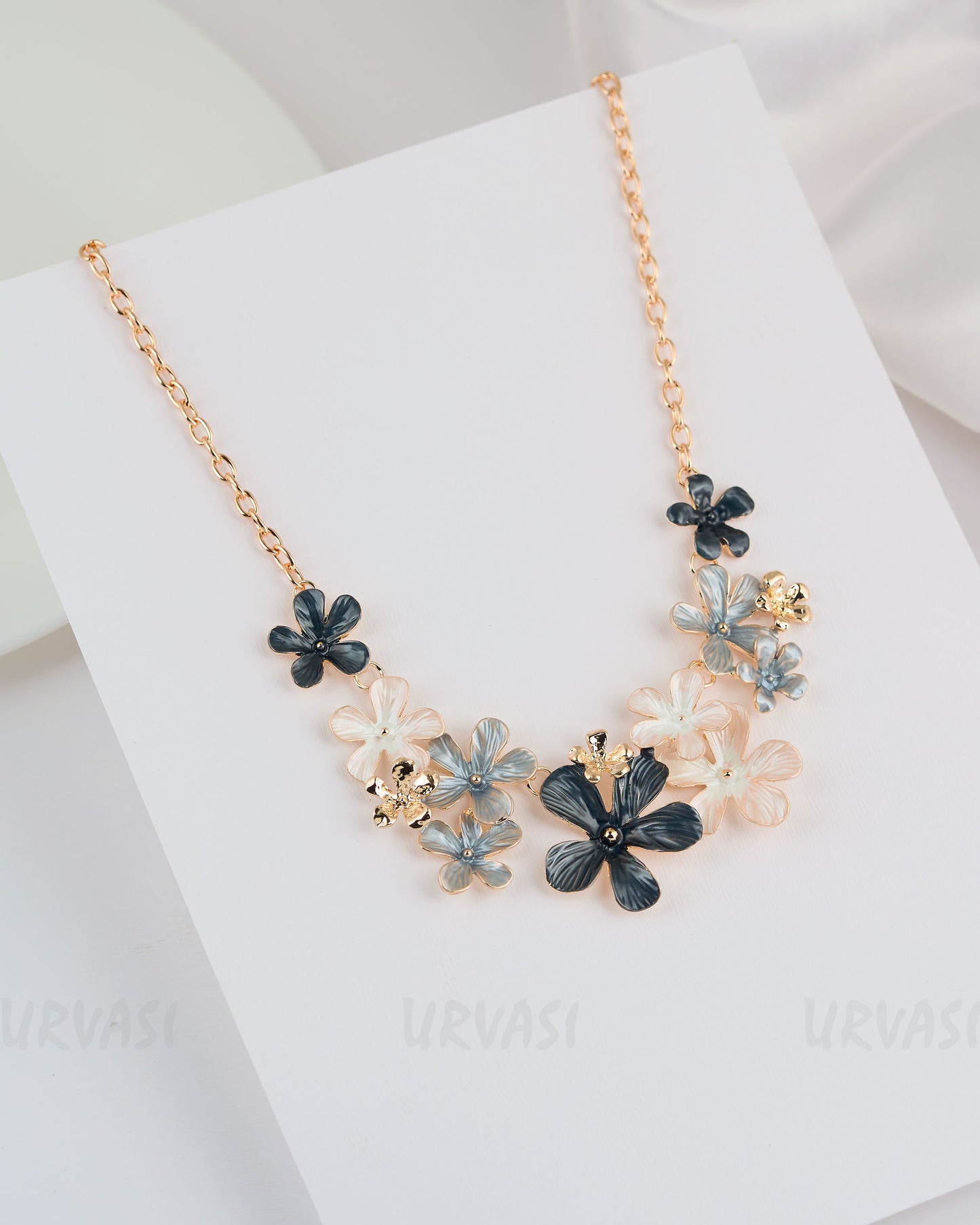 Rose-Gold Polish Floral Enamel Statement Necklace SN 23