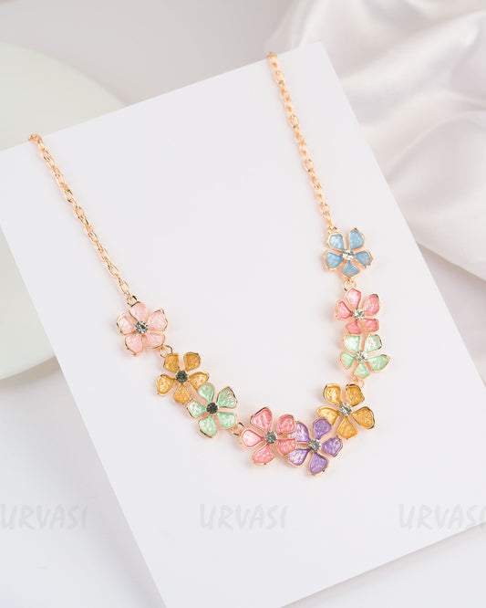 Rose-Gold Polish Floral Enamel Statement Necklace SN 20