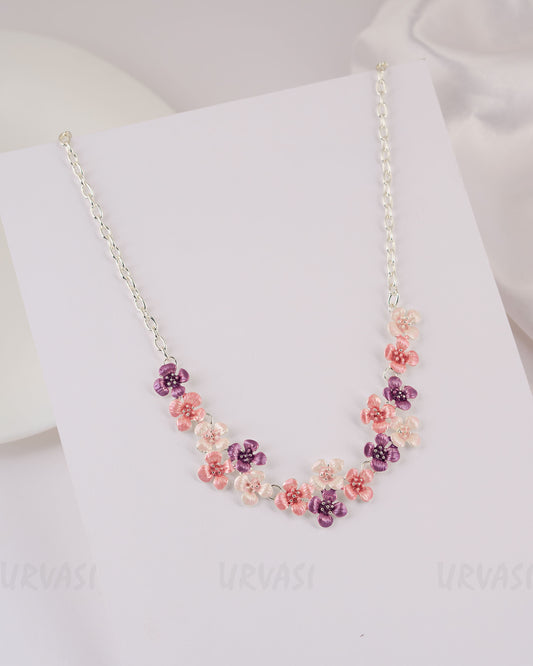 Rhodium Polish Floral Statement Necklace SN 17